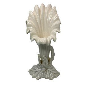 Art Nouveau bud vase white ceramic iridescent glaze MCM flower calyx 14"‎
